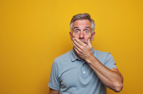 Concerned senior man with a hand over his mouth
