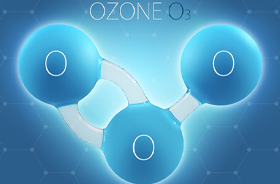Diagram of ozone molecule made of three oxygen atoms