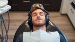 Dental patient relaxing with his eyes closed